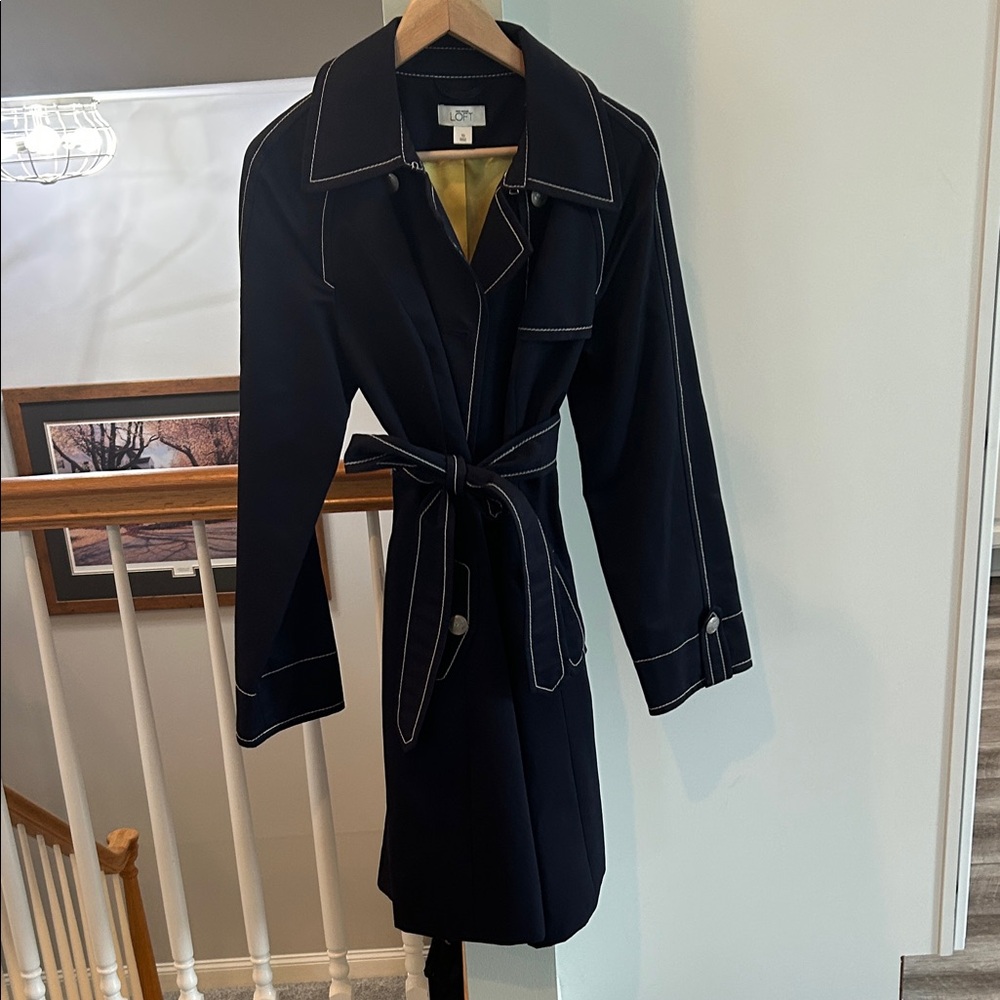 LOFT Navy RAIN  Coat with White Accents